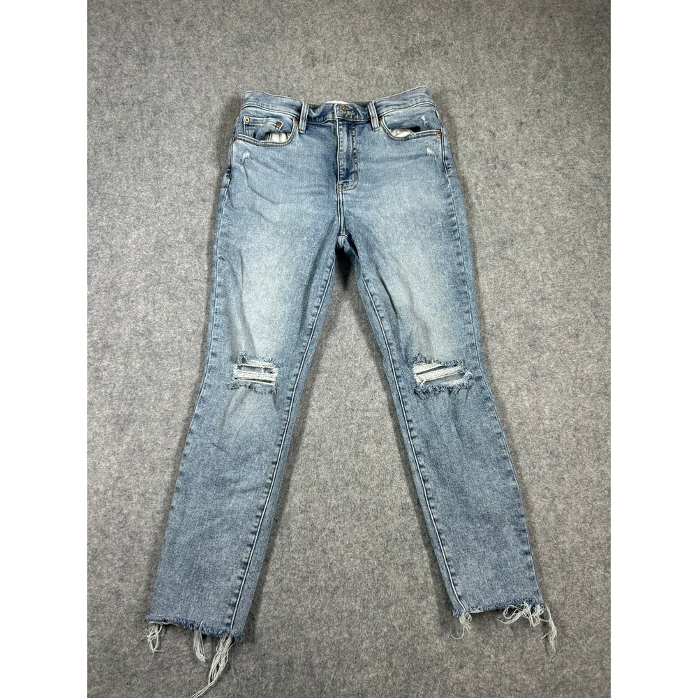 DAZE Denim Straight Leg Jeans Womens 29 Blue Distressed Raw Hem High Rise